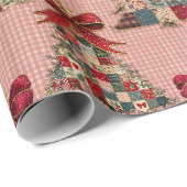 Schattige coquette patchwork kerstbomen geruit cadeaupapier (Rol Hoek)