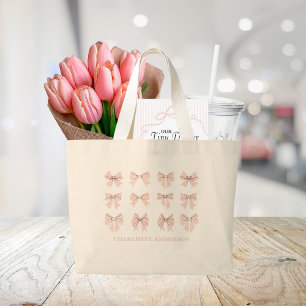 Schattige Coquette Strik Roze Blos Grote Tote Bag