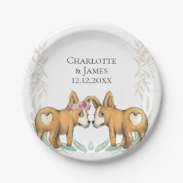 Schattige Corgi Dog Bruiloft Paar Gepersonaliseerd Papieren Bordje