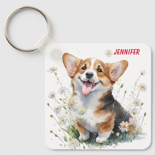 Schattige Corgi Dog Sleutelhanger (Voorkant)