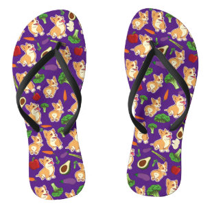 Schattige Corgi en Groenten Voedsel Patroon Paars Teenslippers