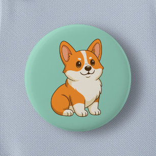 Schattige Corgi Hond Groen Ronde Button 5,7 Cm