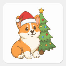 Schattige Corgi-hond in een Rode Hoed met Kerstboo