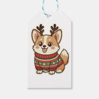 Schattige Corgi-hond in lelijke kersttrui cadeauve Cadeaulabel