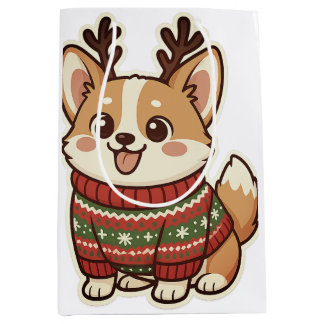 Schattige Corgi-hond in lelijke kersttrui cadeauve Medium Cadeauzakje