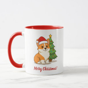 Schattige Corgi-hond met een Rode Hoed bij Kerstbo Mok