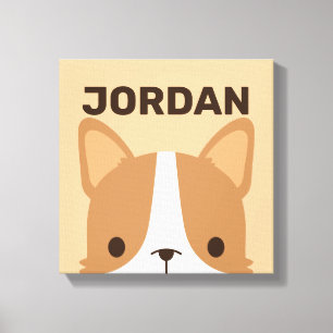 Schattige Corgi-hond met gepersonaliseerde naam Canvas Afdruk
