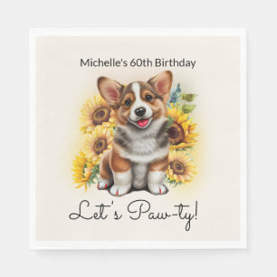 Schattige Corgi-hond Zonnebloemen 60e Verjaardag Servet