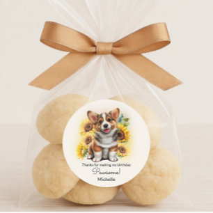 Schattige Corgi Hond Zonnebloemen Verjaardag Ronde Sticker