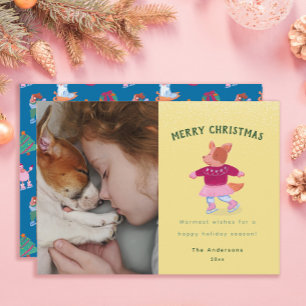 Schattige Corgi IJsschaatsen Mosterd Gele Kerst Feestdagenkaart