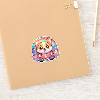 Schattige Corgi in Roze Auto Regenboog en Sparkles Sticker
