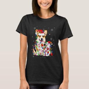 Schattige Corgi Kerstman Hoed Kerst Licht Kerstmis T-shirt