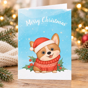 Schattige Corgi Kerstmis Feestdagen Kaart