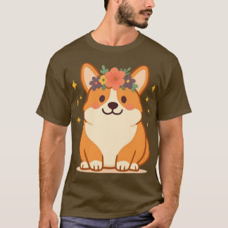 Schattige Corgi met Bloemenkrans T-shirt