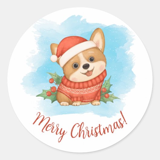Schattige Corgi Prettig Kerstfeest Ronde Sticker (Voorkant)
