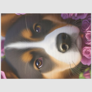 Schattige corgi-pup in roze rozen tissuepapier