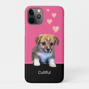 Schattige Corgi Puppy Hond & Hartjes op Roze & Zwa iPhone 11 Pro Hoesje