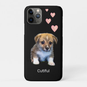 Schattige Corgi Puppy Hond & Hartjes op Zwart iPhone 11 Pro Hoesje