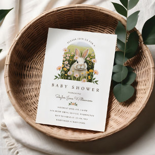 Schattige Country Bunny Wildflowers Meisje Baby sh Kaart