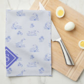 Schattige Country Goose Toile Pattern Monogram Theedoek (Quarter Fold)