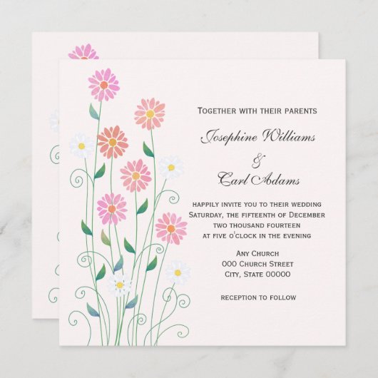 Schattige Country Hand getekend Roze en Witte Dais Kaart (Voorkant / Achterkant)