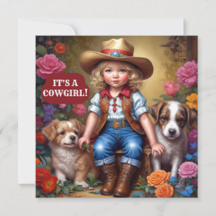 Schattige Cowgirl Baby shower Hondenbloem Baby sho Kaart