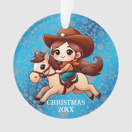 Schattige Cowgirl en Paard Western Kerstmis Ornament (voorkant)