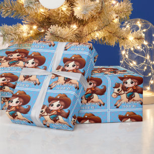 Schattige Cowgirl en Paard Western Verjaardag Cadeaupapier