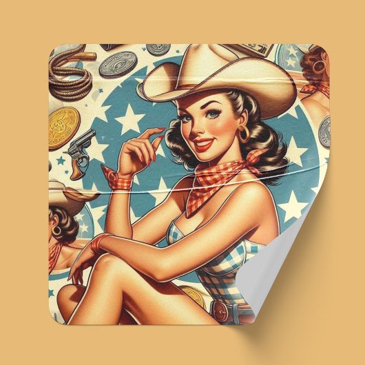 Schattige cowgirl vierkante sticker