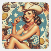 Schattige cowgirl vierkante sticker (Voorkant)