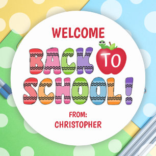 Schattige Crayon Letters Terug naar School Ronde Sticker