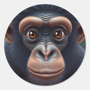 Schattige Crazy Funny Chimpansee Anime Portret Ronde Sticker