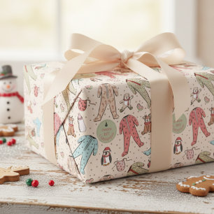 Schattige Cream Baby's Eerste Kerstdag Gepersonali Cadeaupapier