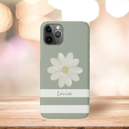 Schattige Cream Daisy Flower Stripe Sage Groene Na iPhone 11 Pro Hoesje