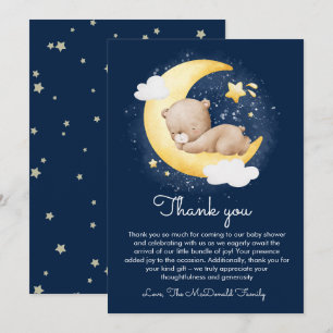 Schattige Crescent Navy Moon Teddy Bear Baby showe Bedankkaart