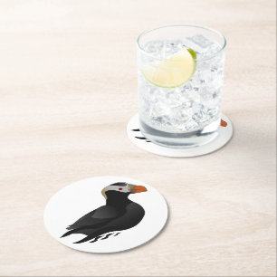 Schattige Crested Puffin Cartoon zwemmen Ronde Kartonnen Onderzetter