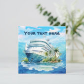 Schattige cruiseschip strand feest kaart (Staand voorkant)