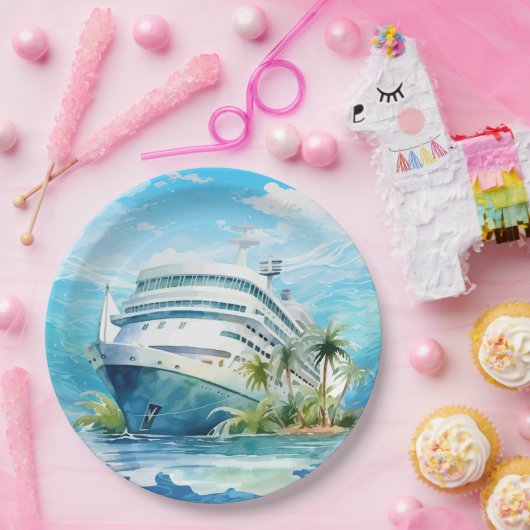Schattige cruiseschip strand feest papieren bordje (Feest)
