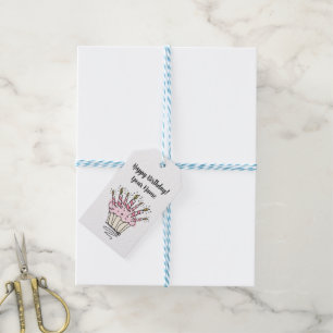 Schattige cupcake met verjaardagskaarsen cadeaulabel
