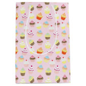 Schattige Cupcakes Patroon Pastel Roze Medium Cadeauzakje (Voorkant)