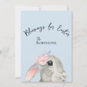 Schattige Curious Grey Rabbit Pink Flowers Blue Ea (Voorkant)
