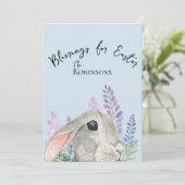 Schattige Curious Rabbit Pink Lila Flowers Blue (Staand voorkant)