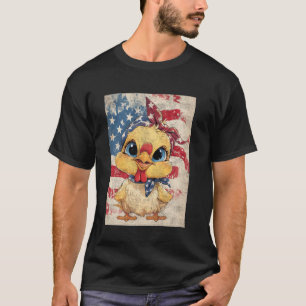 Schattige Cute Americana Kip En Amerikaanse Vlag T-shirt