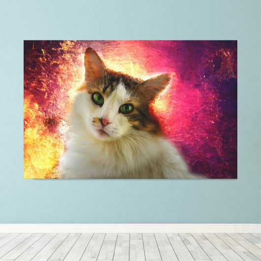 Schattige Cute Calico Cat Canvas Afdruk (Insitu (Houten vloer))