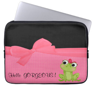 Schattige Cute Frog op Polka Dots-Hallo Pradeloos Laptop Sleeve