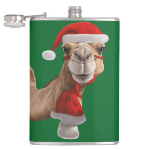 Schattige Cute Kameel met Kerstman Hoed Kerstmis v Heupfles