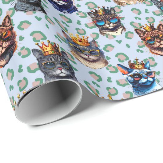 Schattige Cute Royal Cats die Pattern herhalen Cadeaupapier (Rol Hoek)