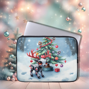 Schattige Cyberpunk Rendier met Kerstboom Laptop Sleeve