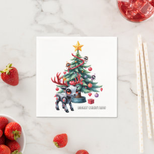 Schattige Cyberpunk Rendier met Kerstboom Servet