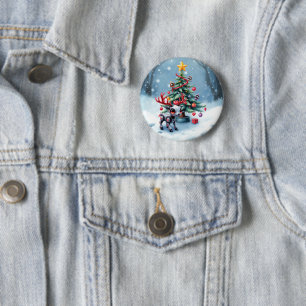 Schattige Cyberpunk Rendieren met Kerstboom Ronde Button 5,7 Cm